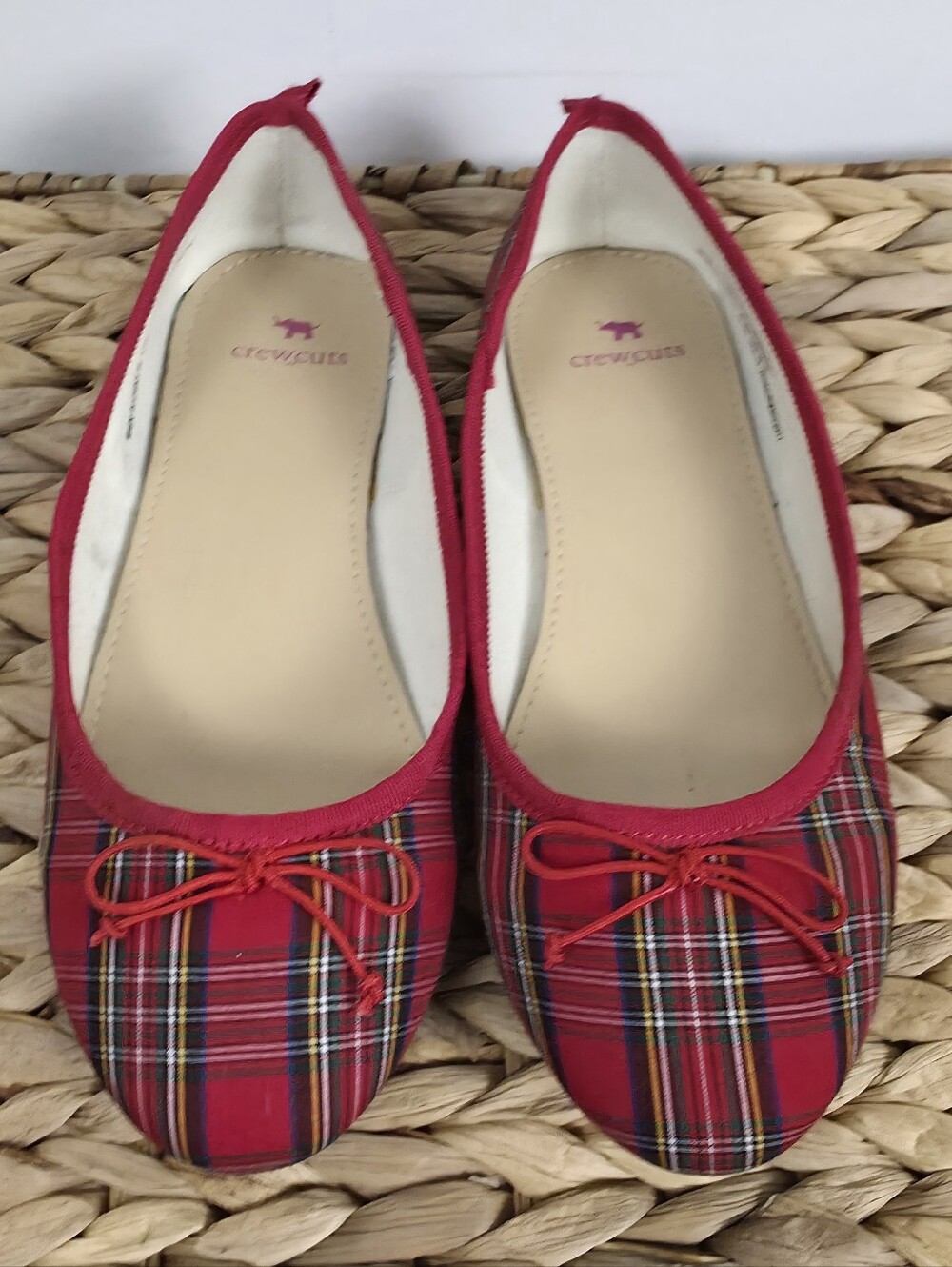 Crewcuts Girls Size 4 Red Tartan Plaid Ballet Flats Bow Holiday Christmas